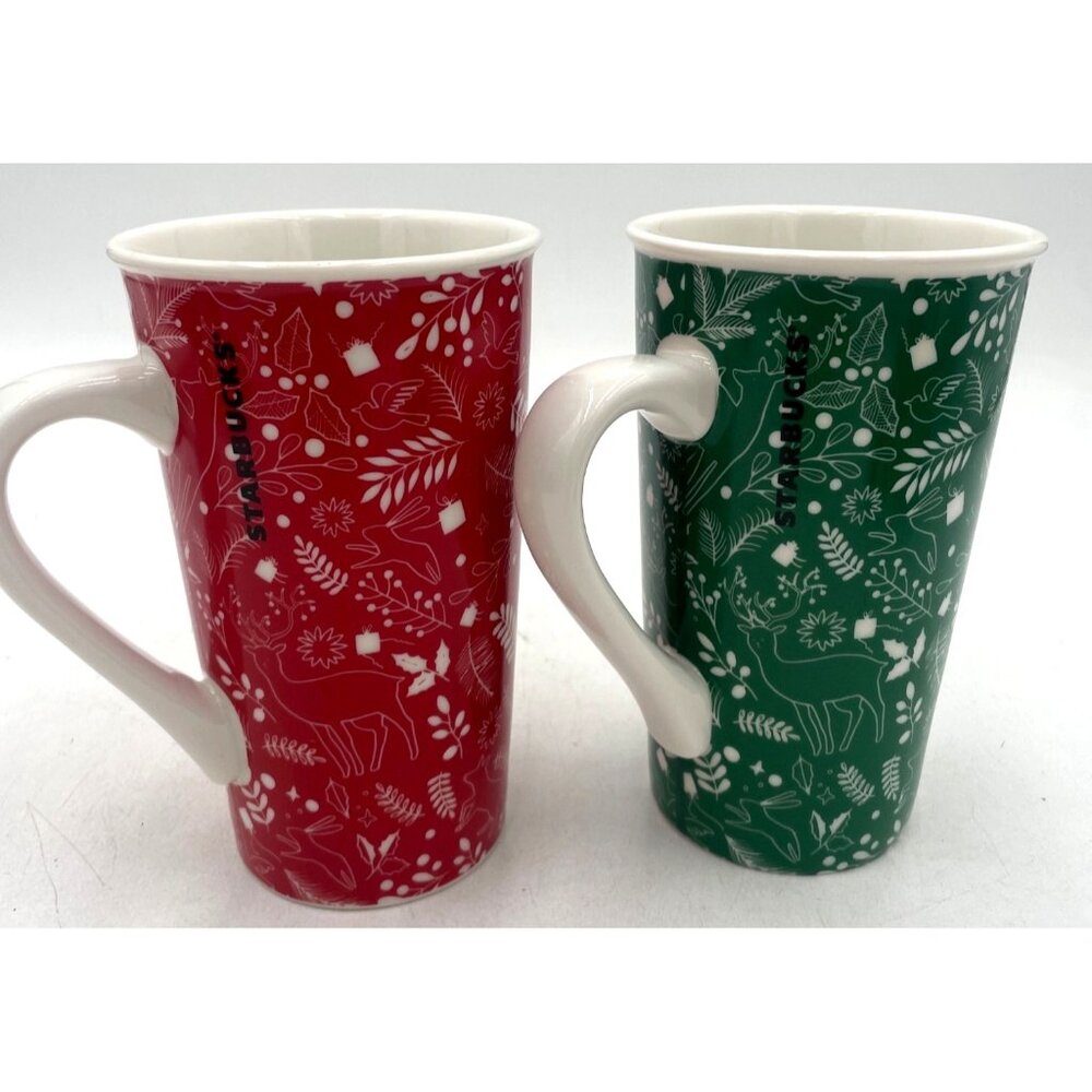 Starbucks Holiday Red Green Ceramic Tall Mugs 14 Oz Festive Design 2019